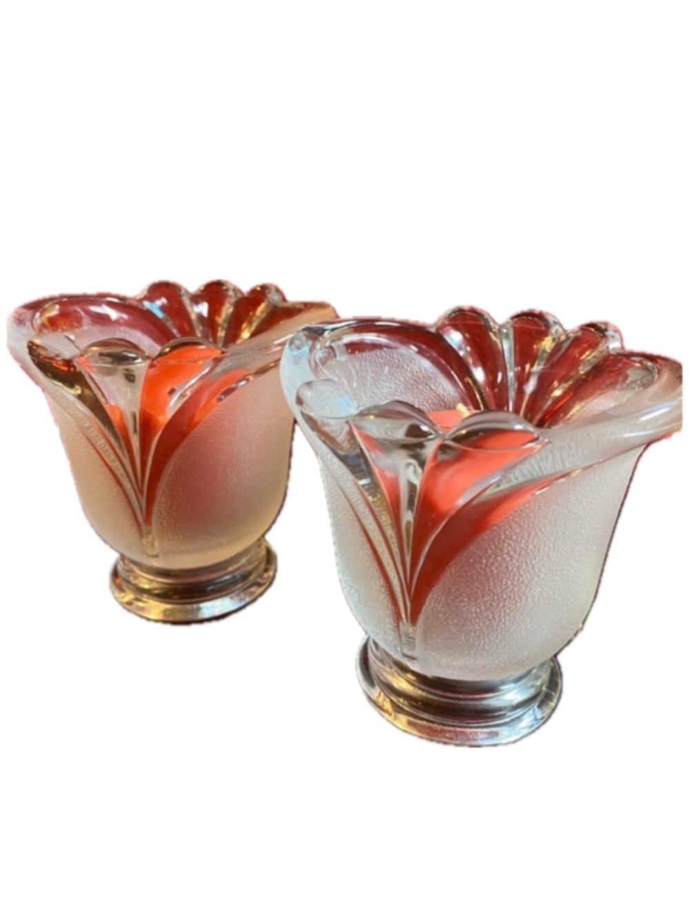 Vintage KIG Indonesia Frosted Glass Tulip Votive Candle Holder Set of 2